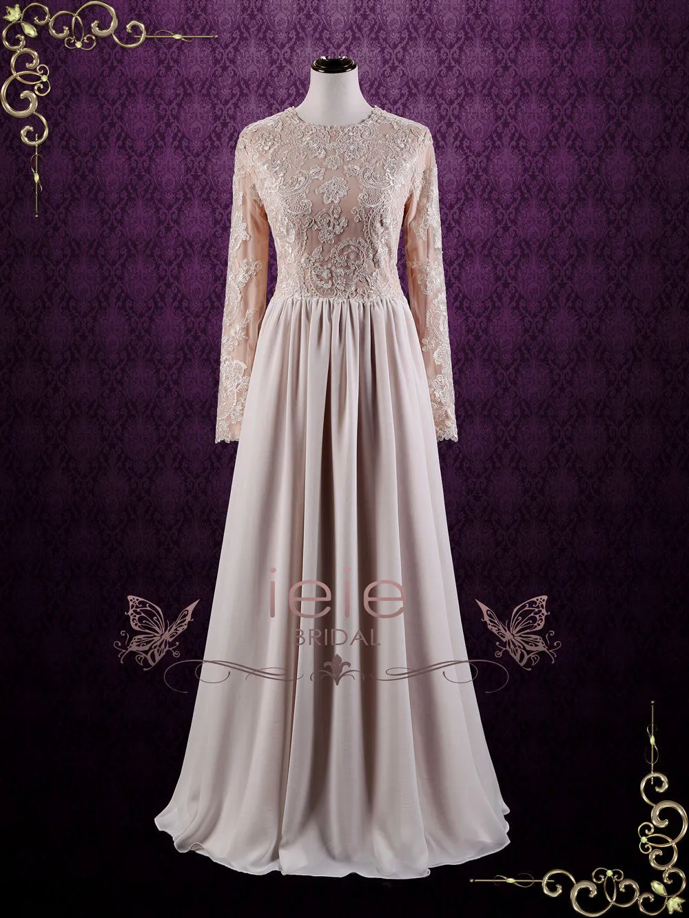 Modest Lace Long Sleeves Sheath Wedding Dress MEGAN