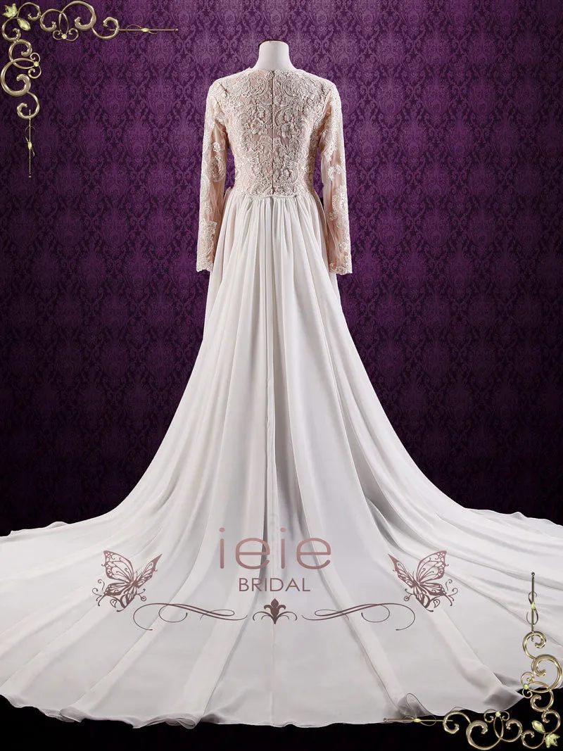 Modest Lace Long Sleeves Sheath Wedding Dress MEGAN