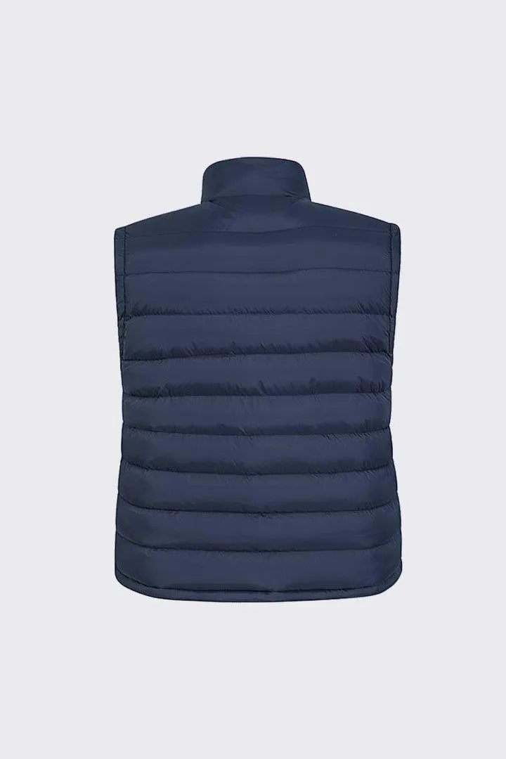 Navy Puffer Sleeveless Jacket With Flap