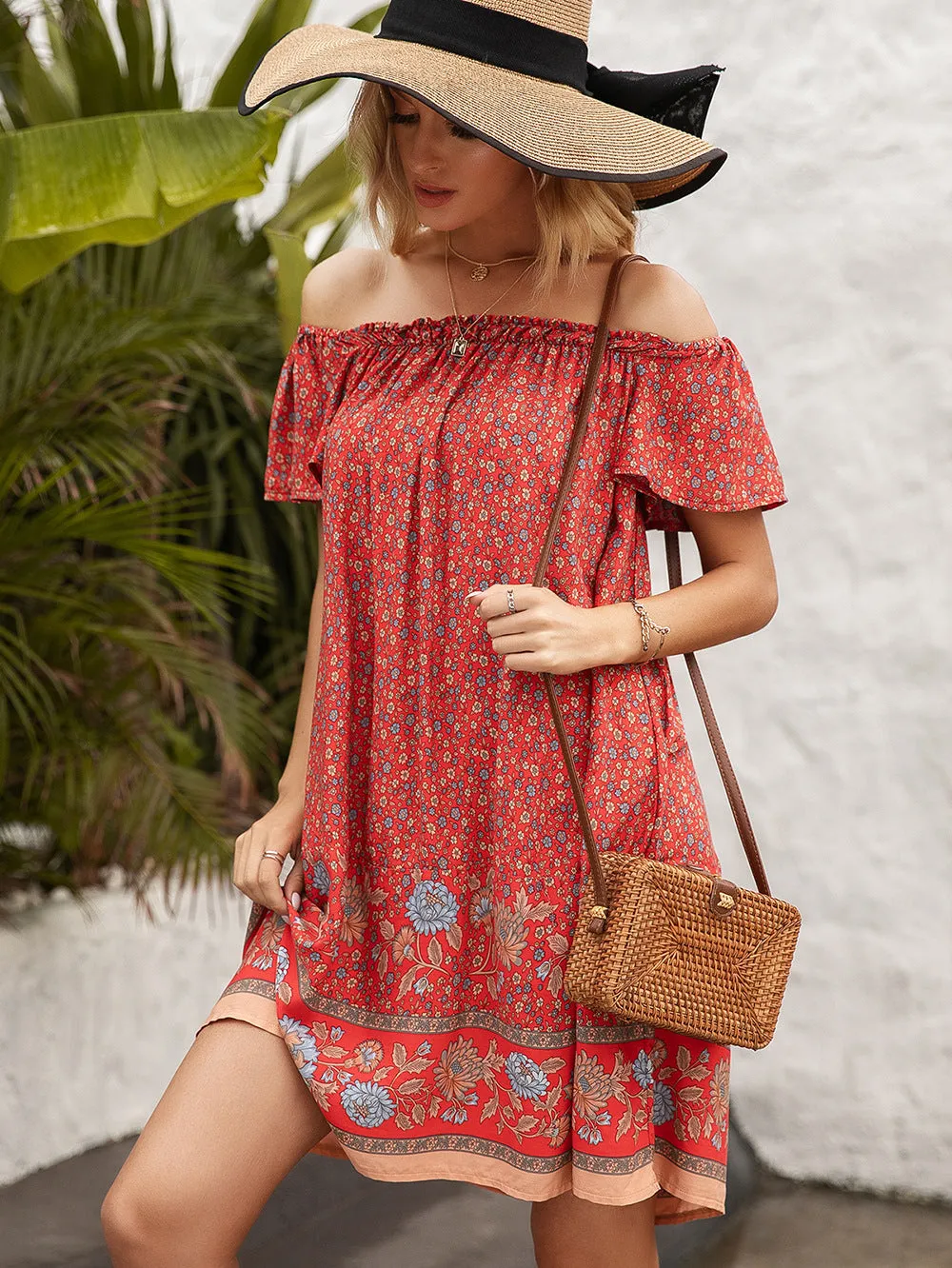 Off Shoulder Mini Summer Dress For Women, Bohemian Dress