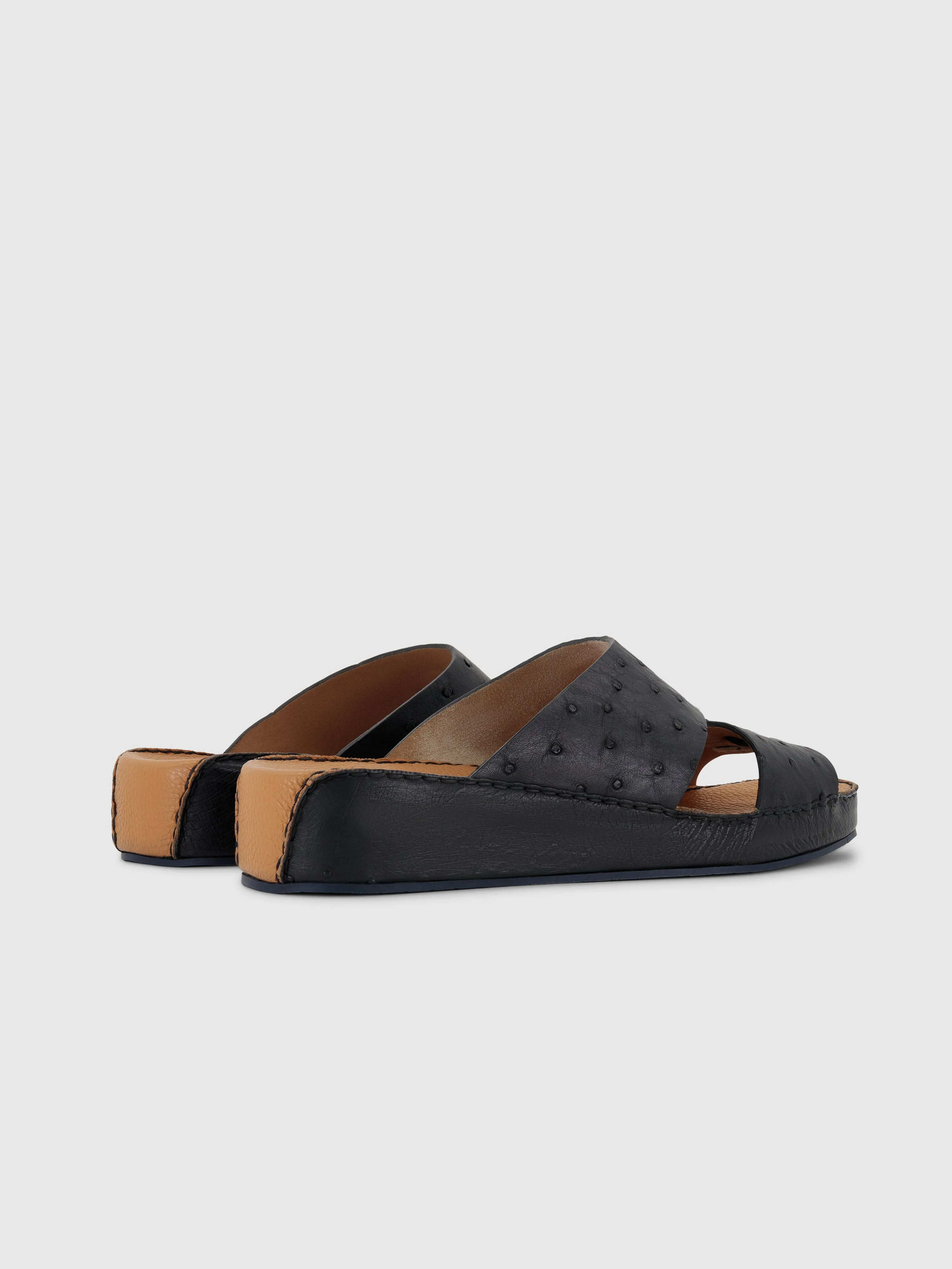 Ostrich Skin Sandals Black