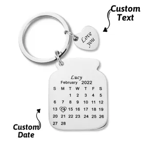 Personalised Anniversary Date Calendar Keychain With Text