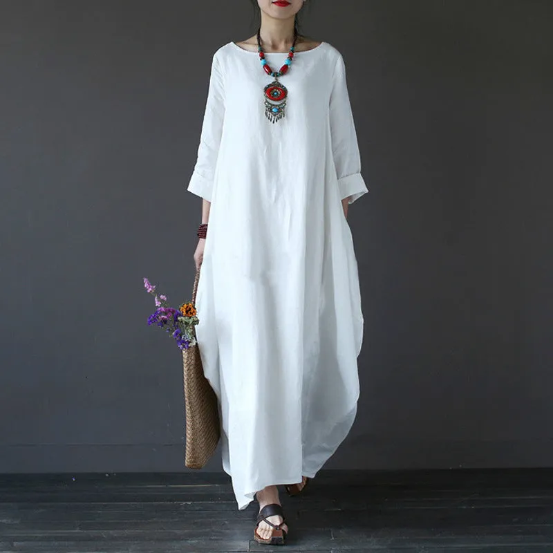 Plus Size Linen Bohemian Summer Dress, Boho Dress For Women