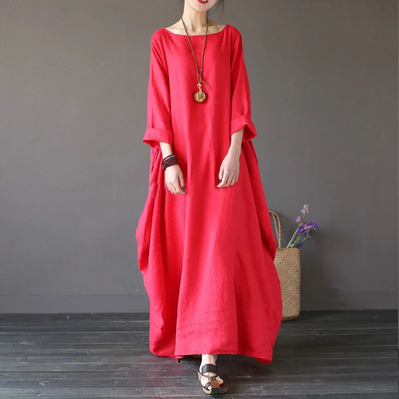 Plus Size Linen Bohemian Summer Dress, Boho Dress For Women