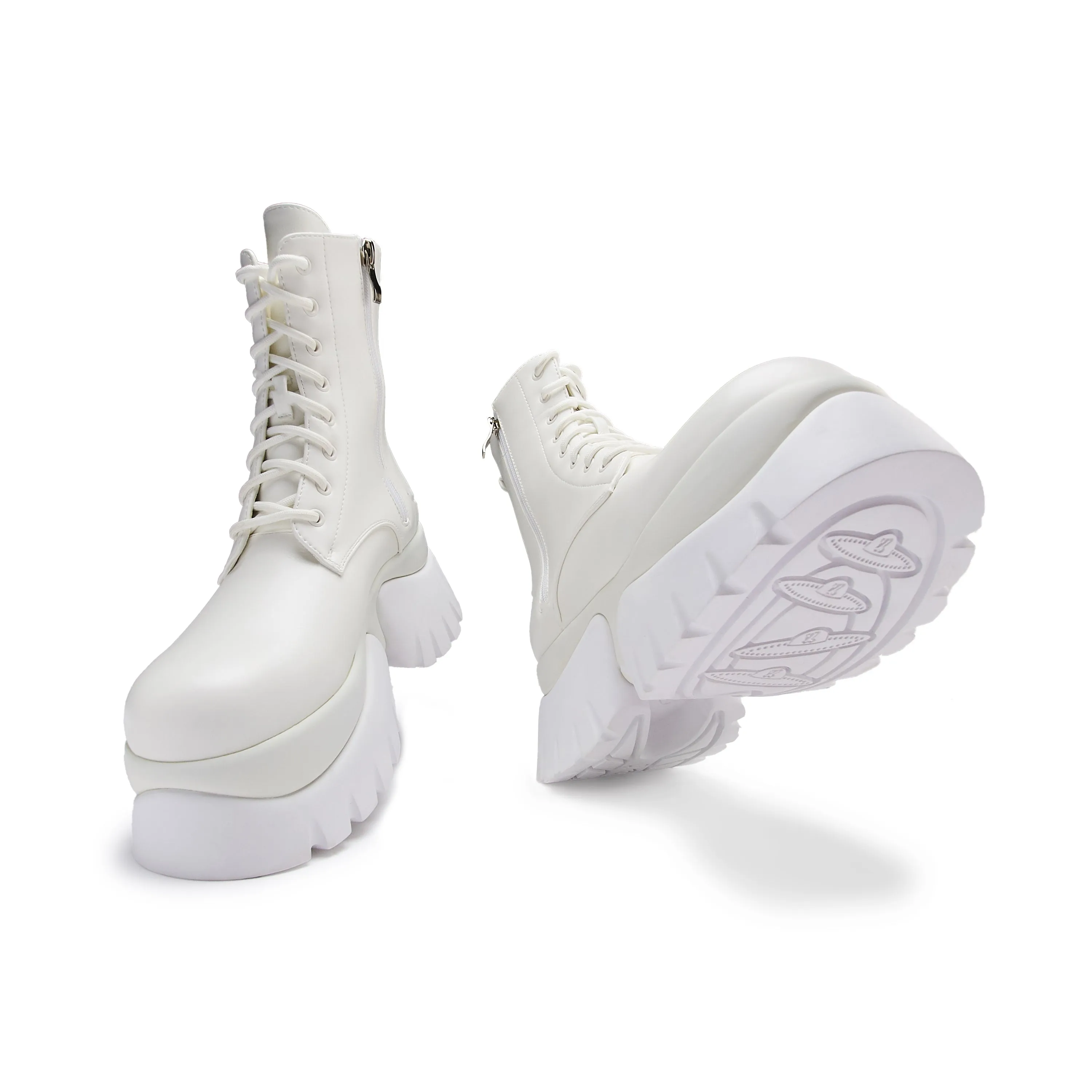 Rancor Lace Up Monster Platform Boots - White