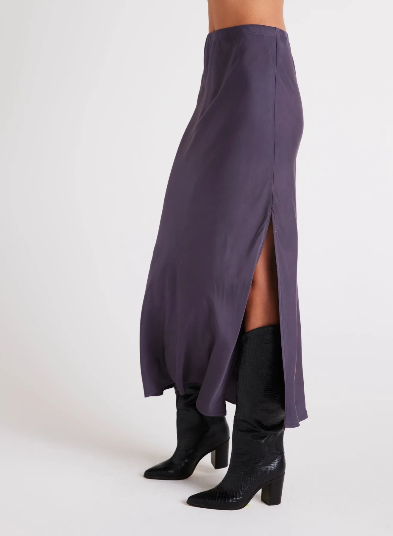 Satin Side Slit Maxi Skirt - Galaxy Smoke