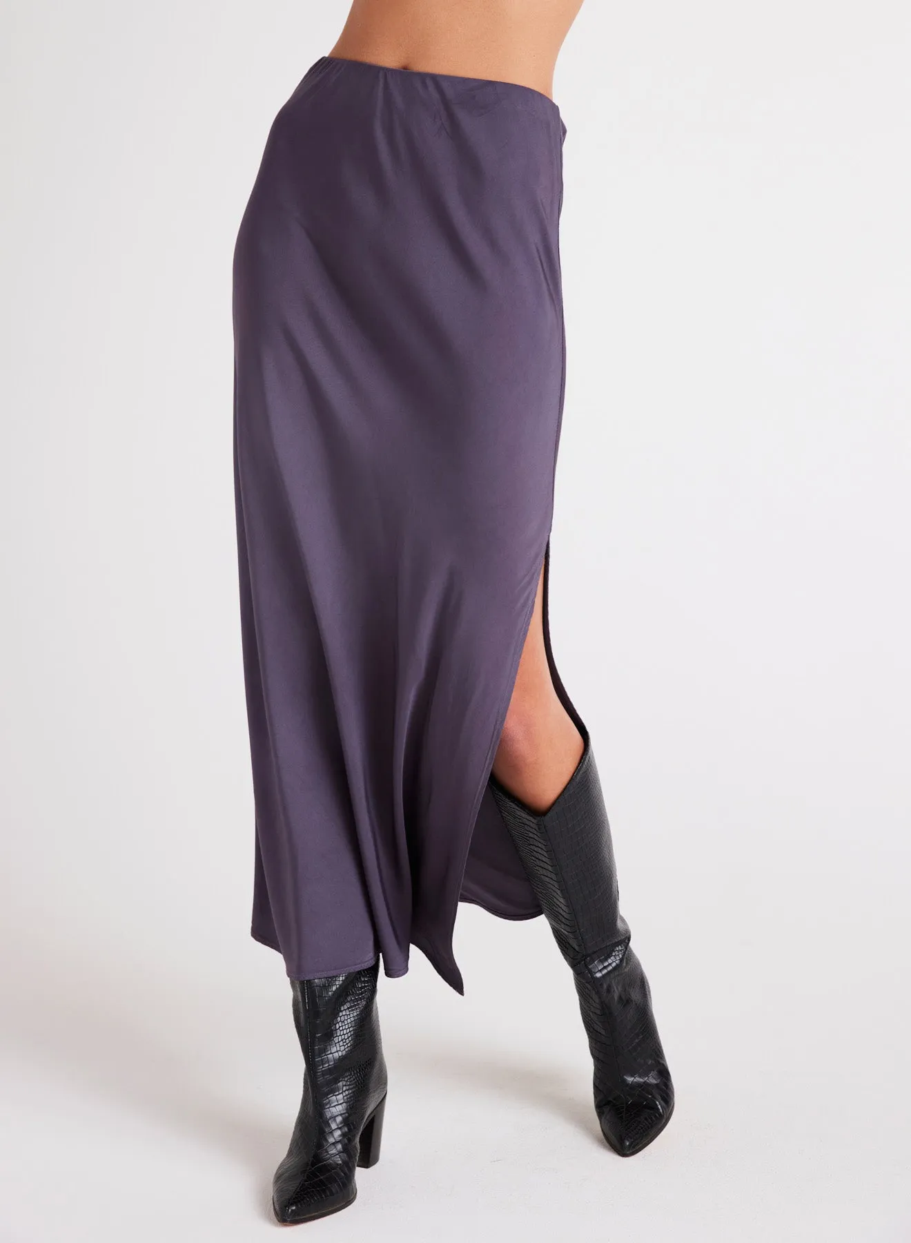 Satin Side Slit Maxi Skirt - Galaxy Smoke