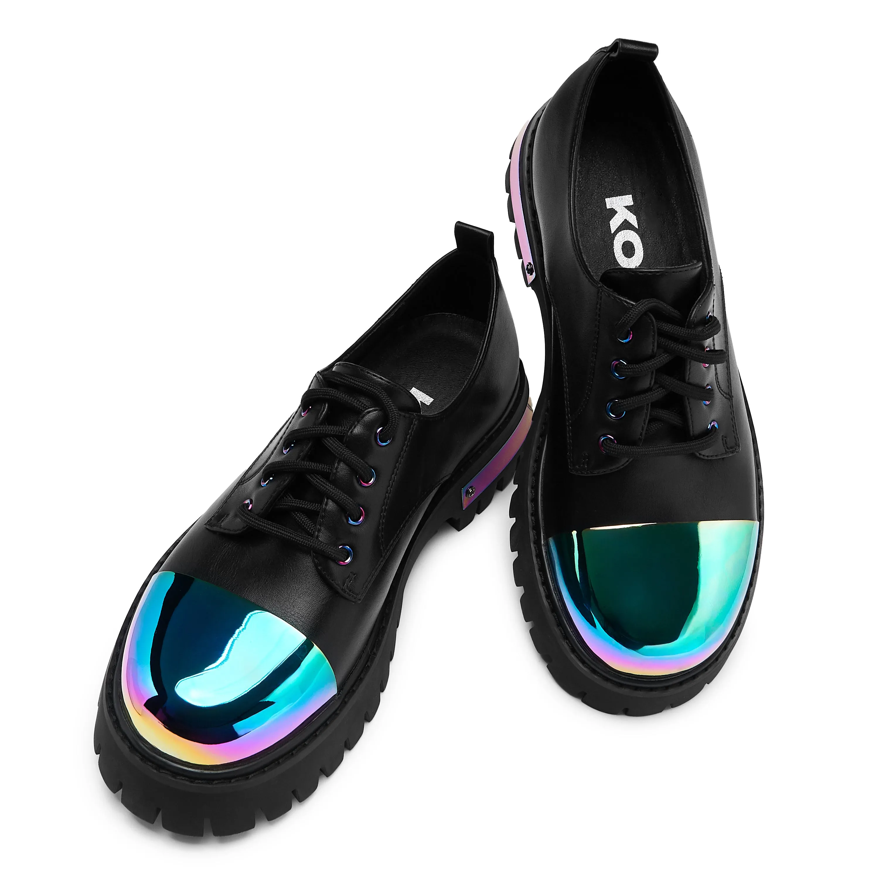 Shelob Rainbow Metal Toe Cap Lace Up Shoes - Black