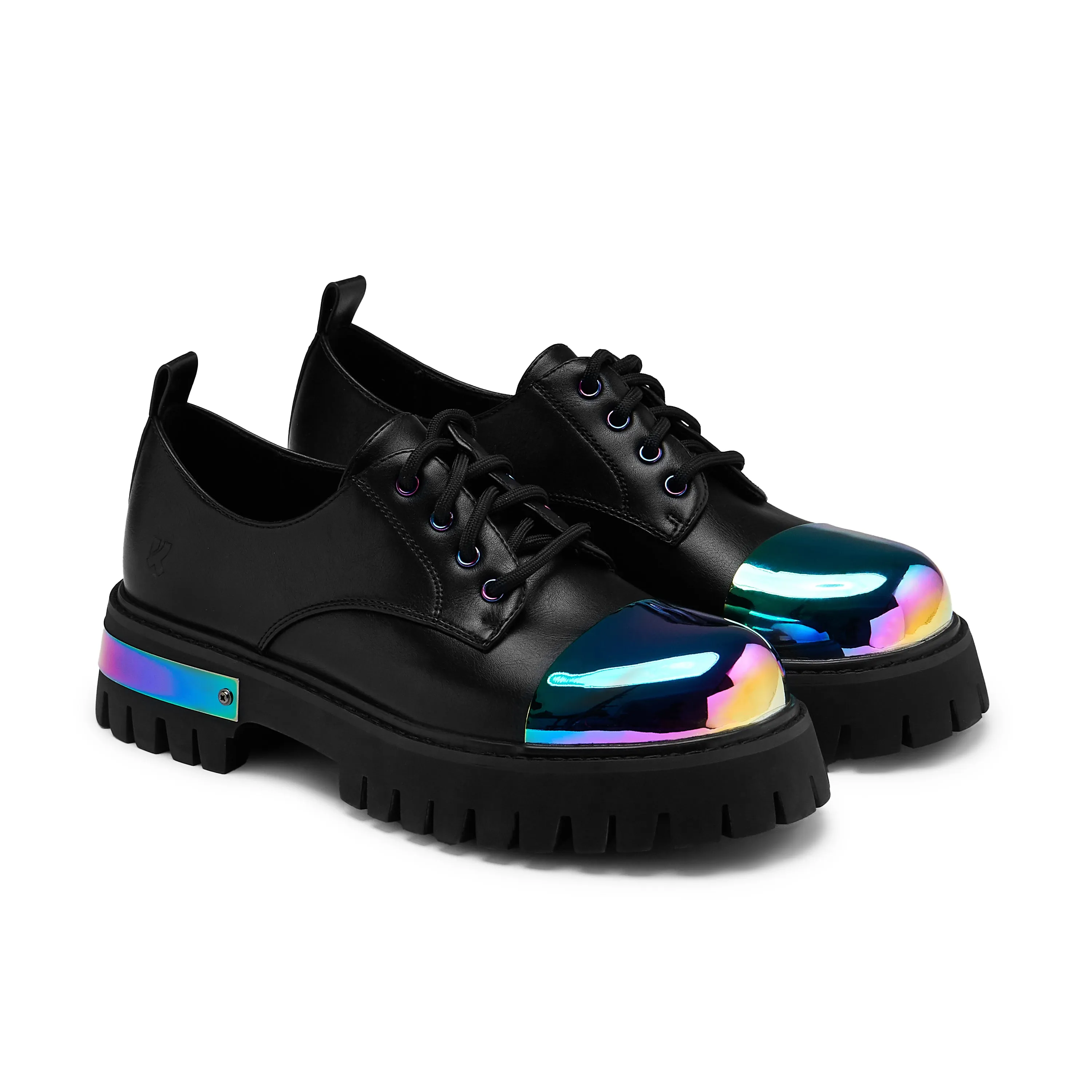 Shelob Rainbow Metal Toe Cap Lace Up Shoes - Black