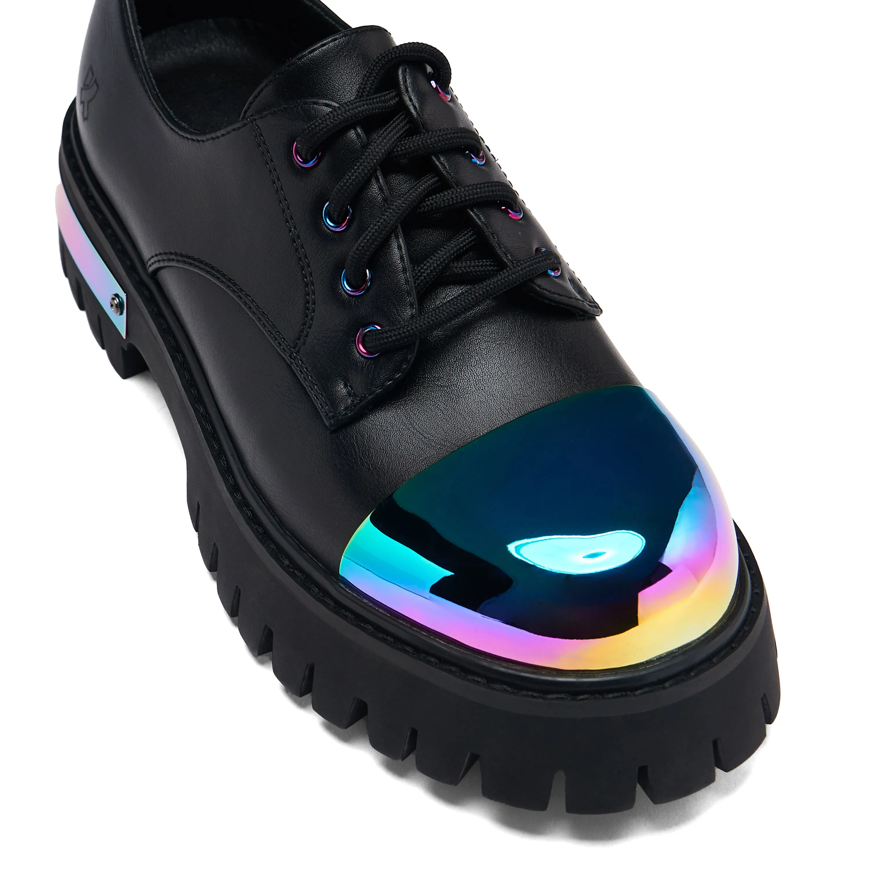 Shelob Rainbow Metal Toe Cap Lace Up Shoes - Black