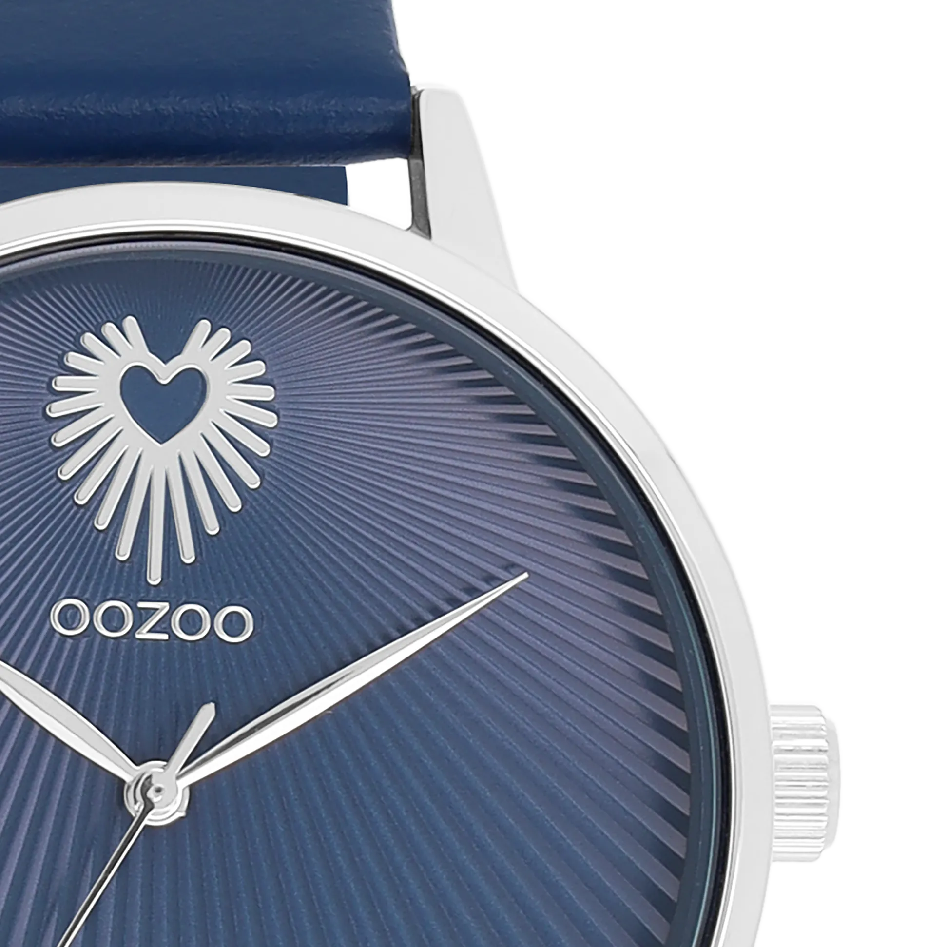 Silver coloured OOZOO watch with blue leather strap - C11243