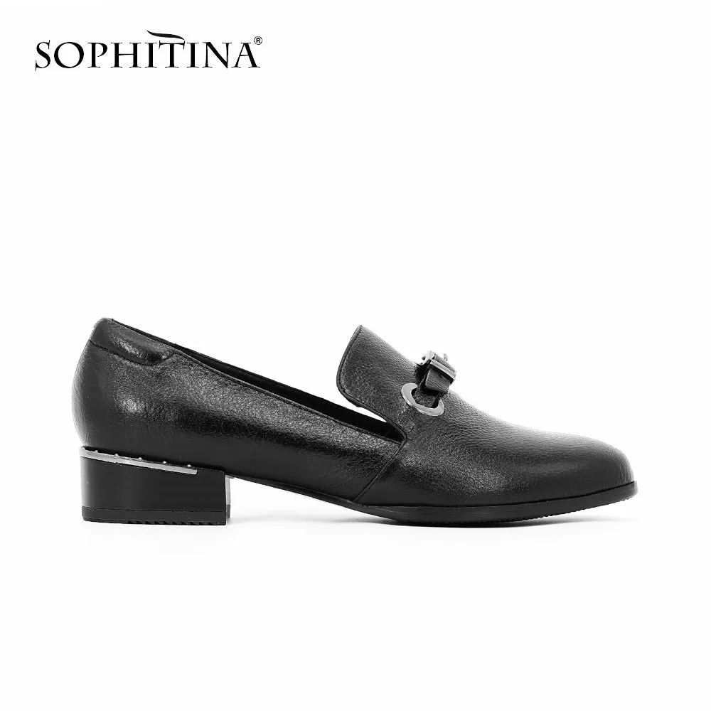 SOPHITINA Genuine Leather Square Heels Round Toe