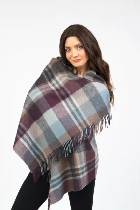 Square Check Lambswool Stole - Damson