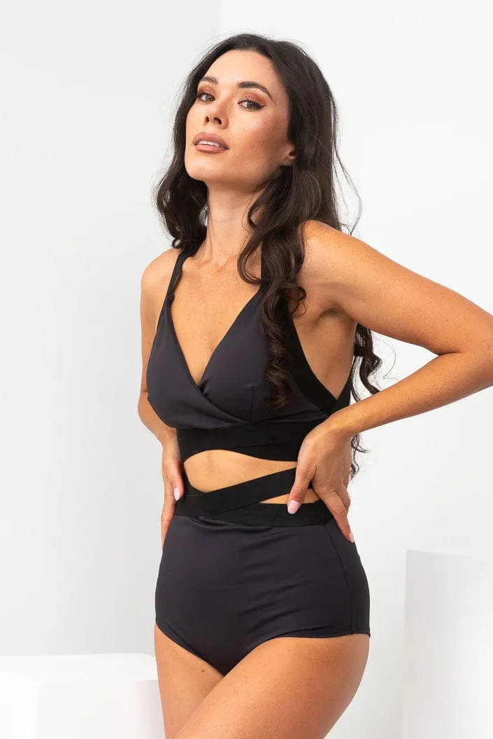 Tara High Waist - Strappy Scrunch High Waist Bottoms Recycled Black