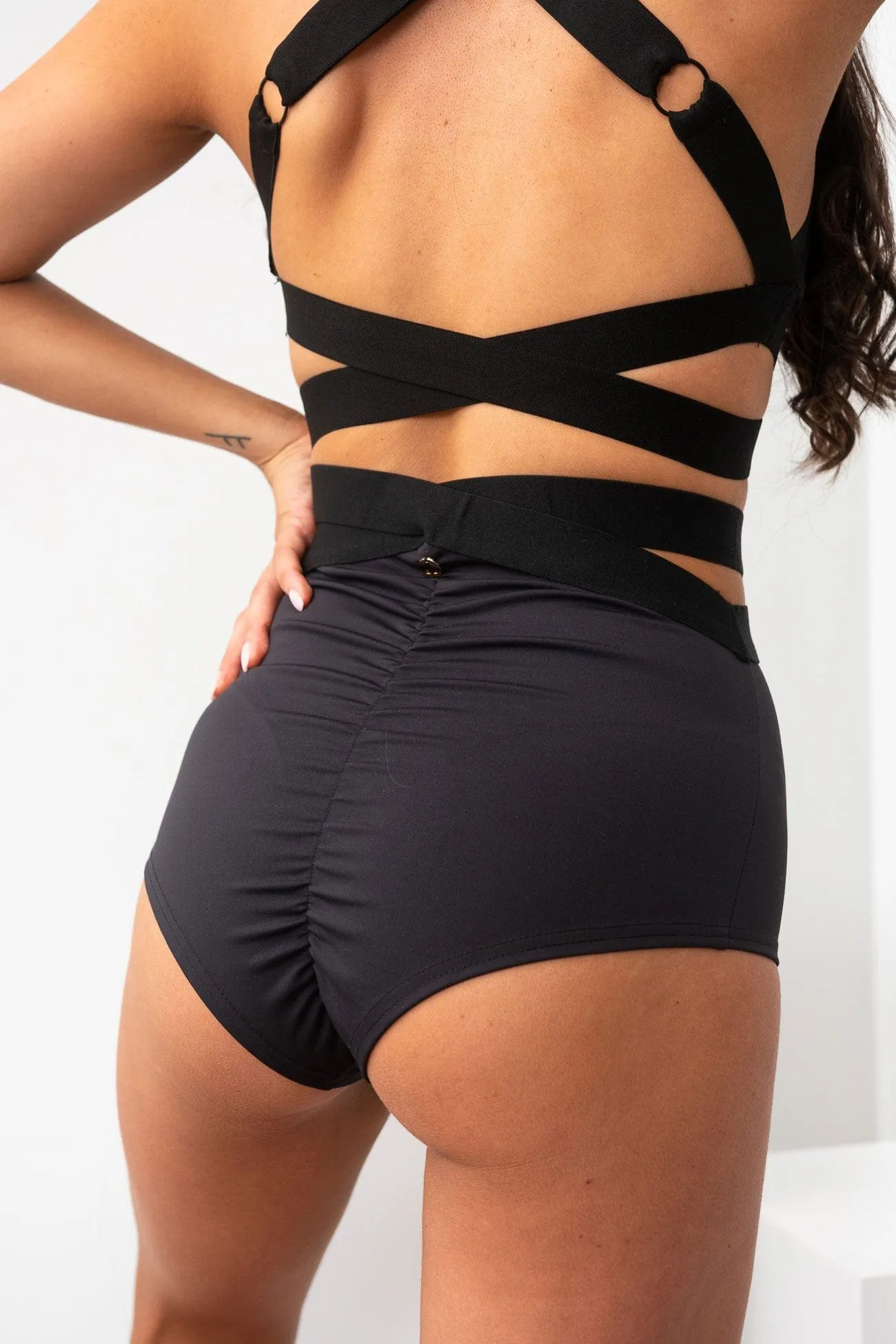 Tara High Waist - Strappy Scrunch High Waist Bottoms Recycled Black