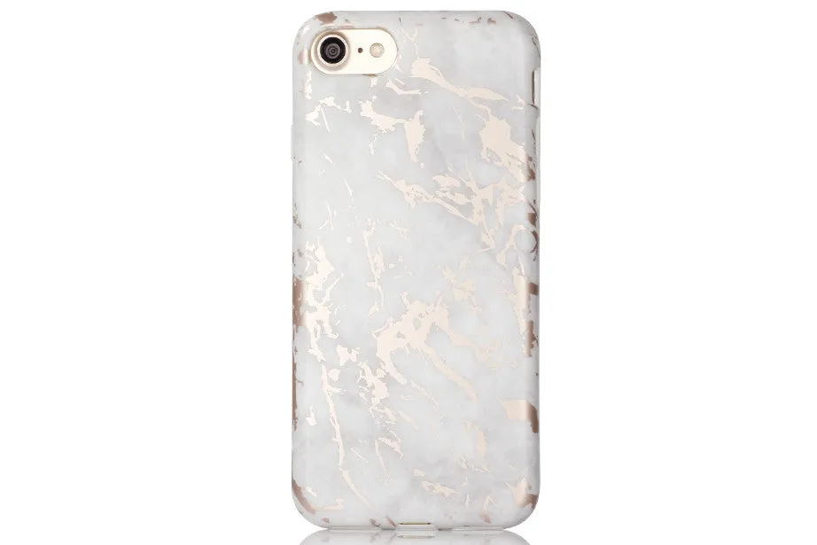 White & Rose Gold Metallic Brushed Marble Case