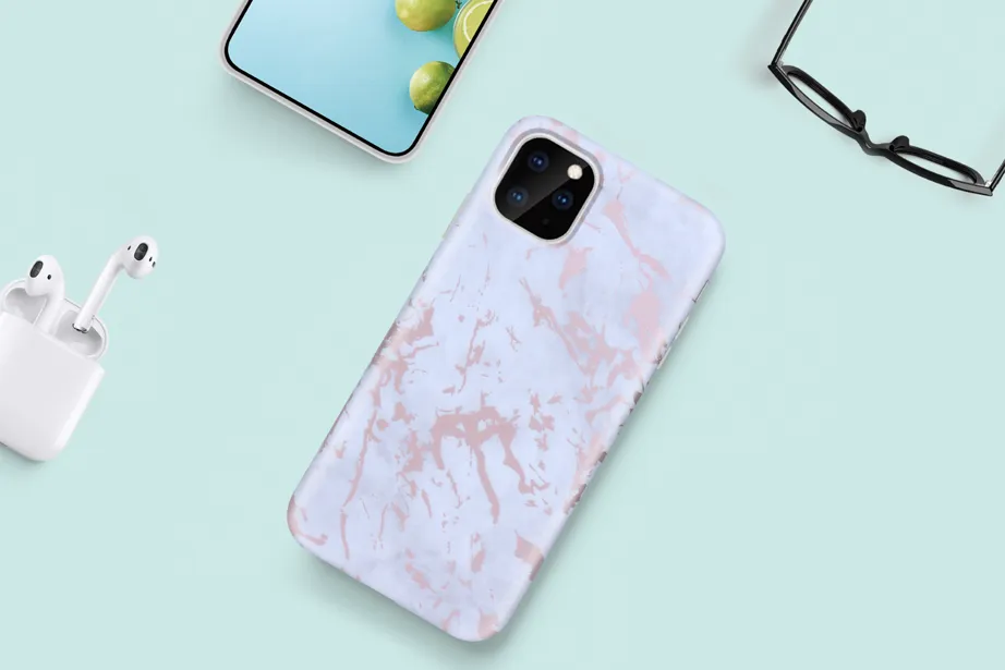 White & Rose Gold Metallic Brushed Marble Case