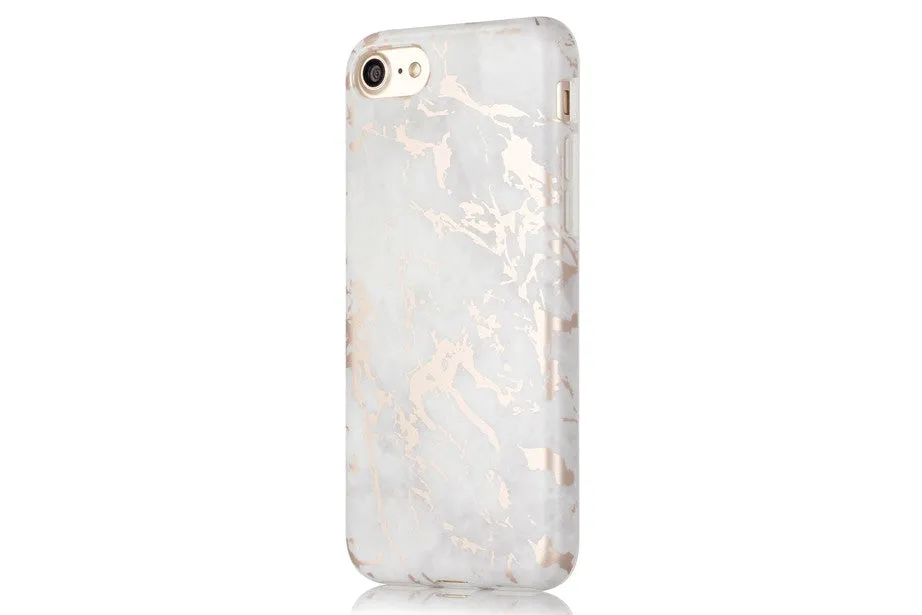 White & Rose Gold Metallic Brushed Marble Case