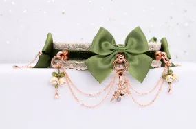 Woodland Fairy Sage Green Velvet and Rose Gold BDSM Collar